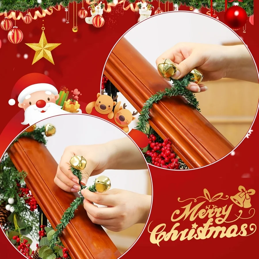 10 Pack Reusable Plastic Christmas Wreath Bell Ties, Twistable Bell Decorations, Flexible Twist Hooks for Railing, Stair Handrai