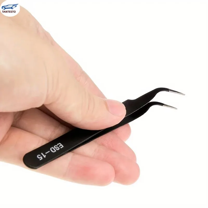 6pcs ESD Anti-Static Stainless Steel Tweezers Precision Industrial Curved Tweezers Tool