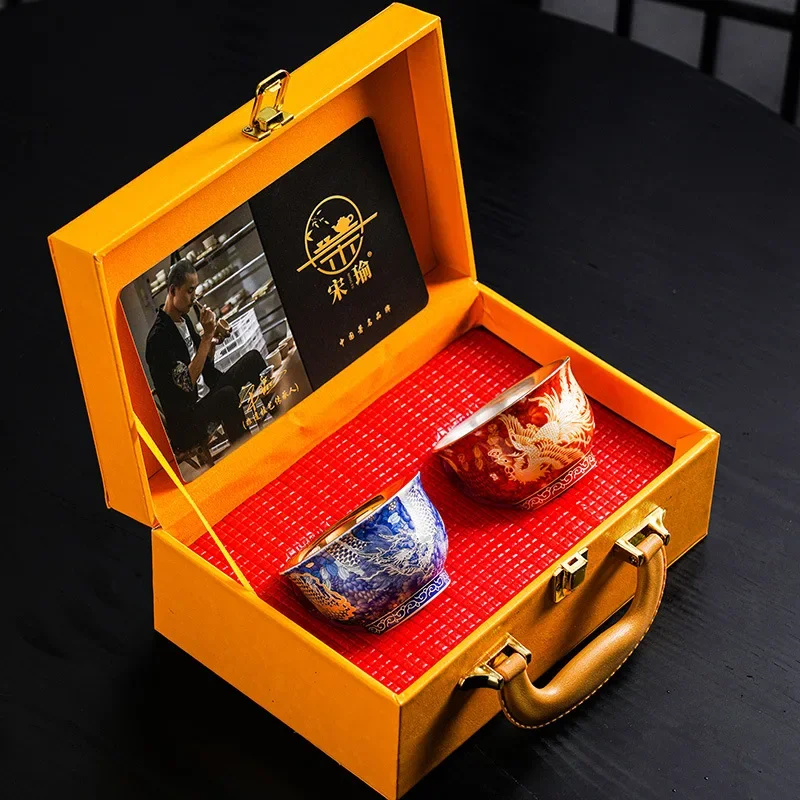 Longfeng Chengxiang High end Gilded Teacup High Beauty Couple Wedding Pair Cup Anti scalding Host Cup Tea Cup Companion Gift Box