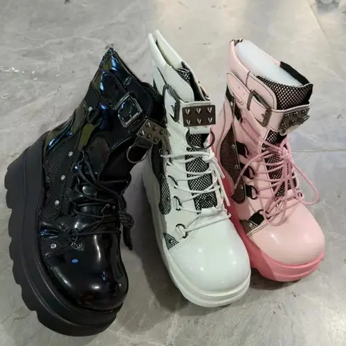 New Punk Style Women Boots Fashion Thick Sole Ankle Boots Exquisite Wedge Heel Casual Boots for Woman Designer Shoes Botas Mujer - Image 6