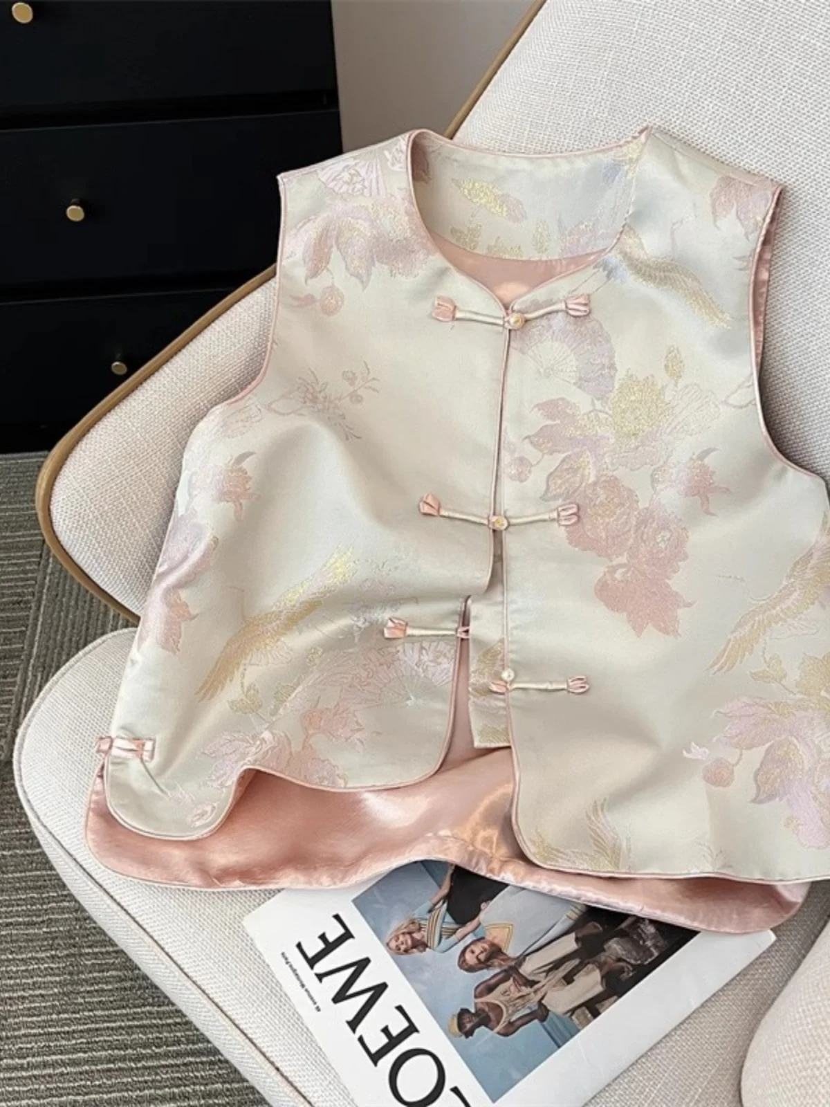 

Новый китайский женский жилет Sle, весна-лето 2023, ретро на пуговицах, шелковый костюм Тан, круглый костюм Ne Cott...