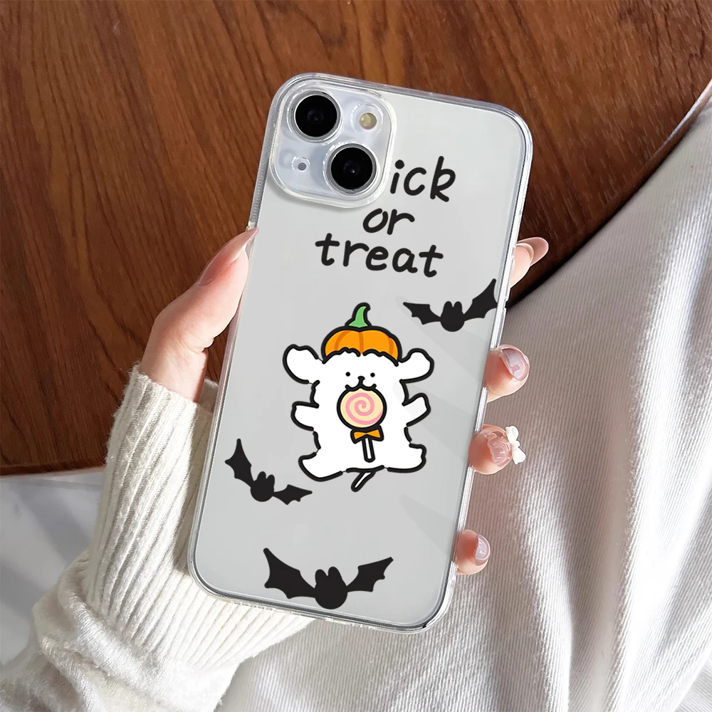 Halloween Maltese Line Dog Cartoon Cute Phone Case For iPhone 11 13 16 15 14 12 Pro Max Plus Clear Transparent Soft Shell image 2