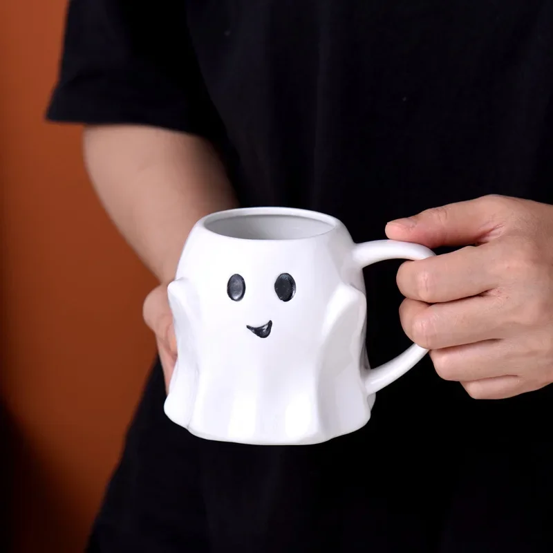 European Style White Porcelain Ghost Coffee Cup Cartoon Elf Mug Home Breakfast Mug Large Capacity Ceramic Cup Home Decoration