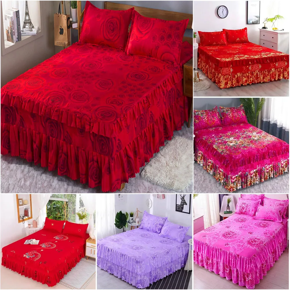 Beautiful Elegant Bed Skirts Warm Comfortable Soft Bedding for Wedding Home Decoration 150x200/180x200/200x220cm Bed Decoration