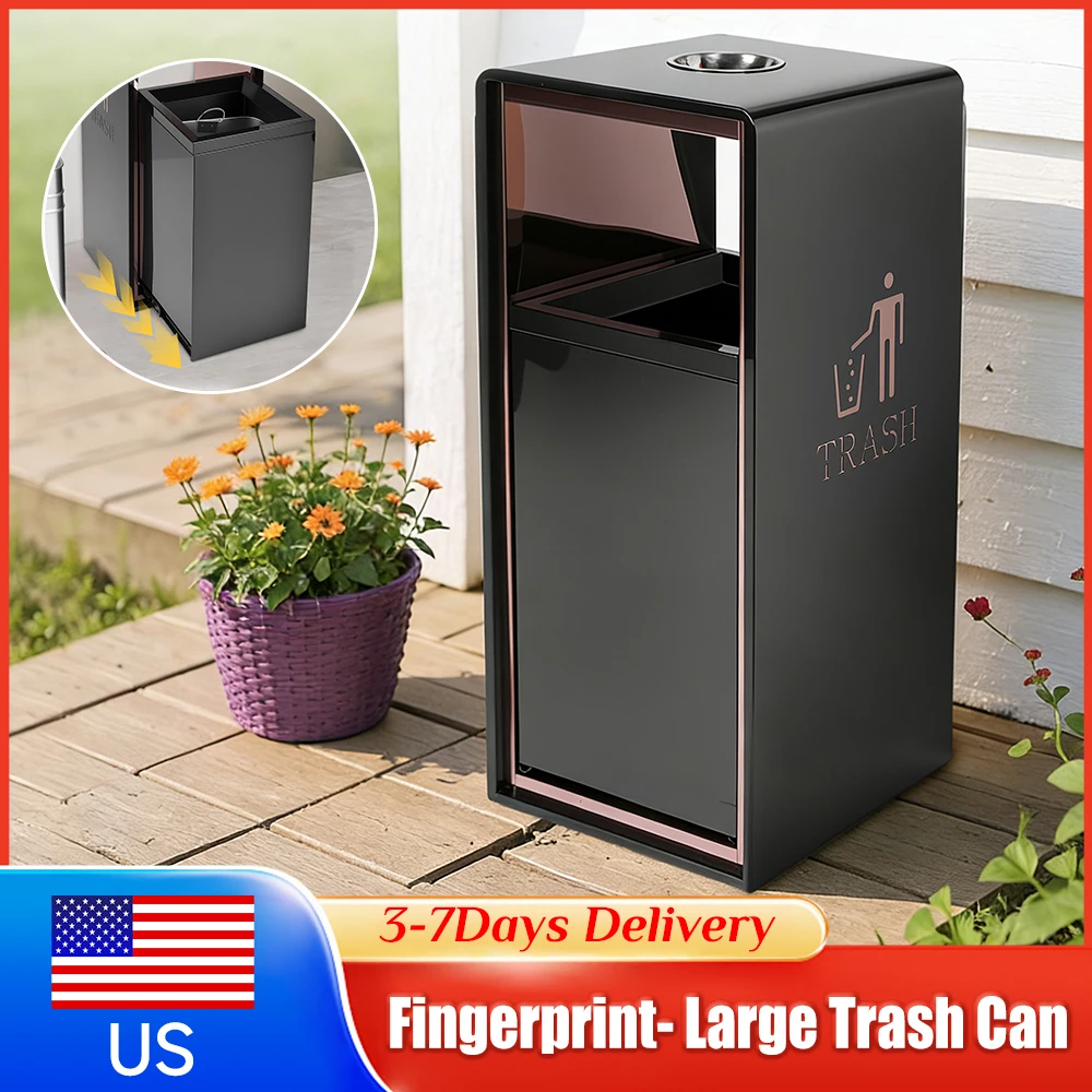 

Heavy Duty Garbage Bin Brushed Finish Fingerprint-proof W/ Removable Inner Bucket Metal Trash Can for Patio Park Garden Outdoor