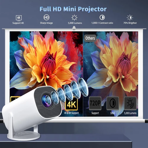 Imagen 2 del producto Mini proyector con WiFi y Bluetooth, soporte 4K, sistema Android, portátil para cine en casa, negocios, juegos