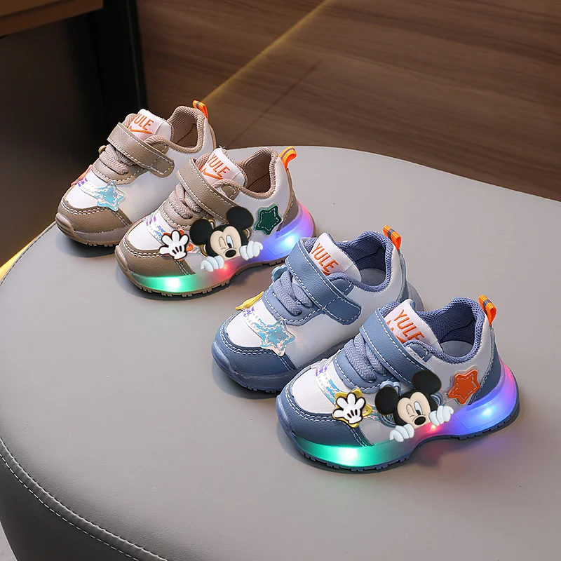 

Disney Mickey Mouse Spring fall Princess Lighting Board Casual Shoes Baby Soft Sole Non-slip Toddler Shoes Girl first walkers