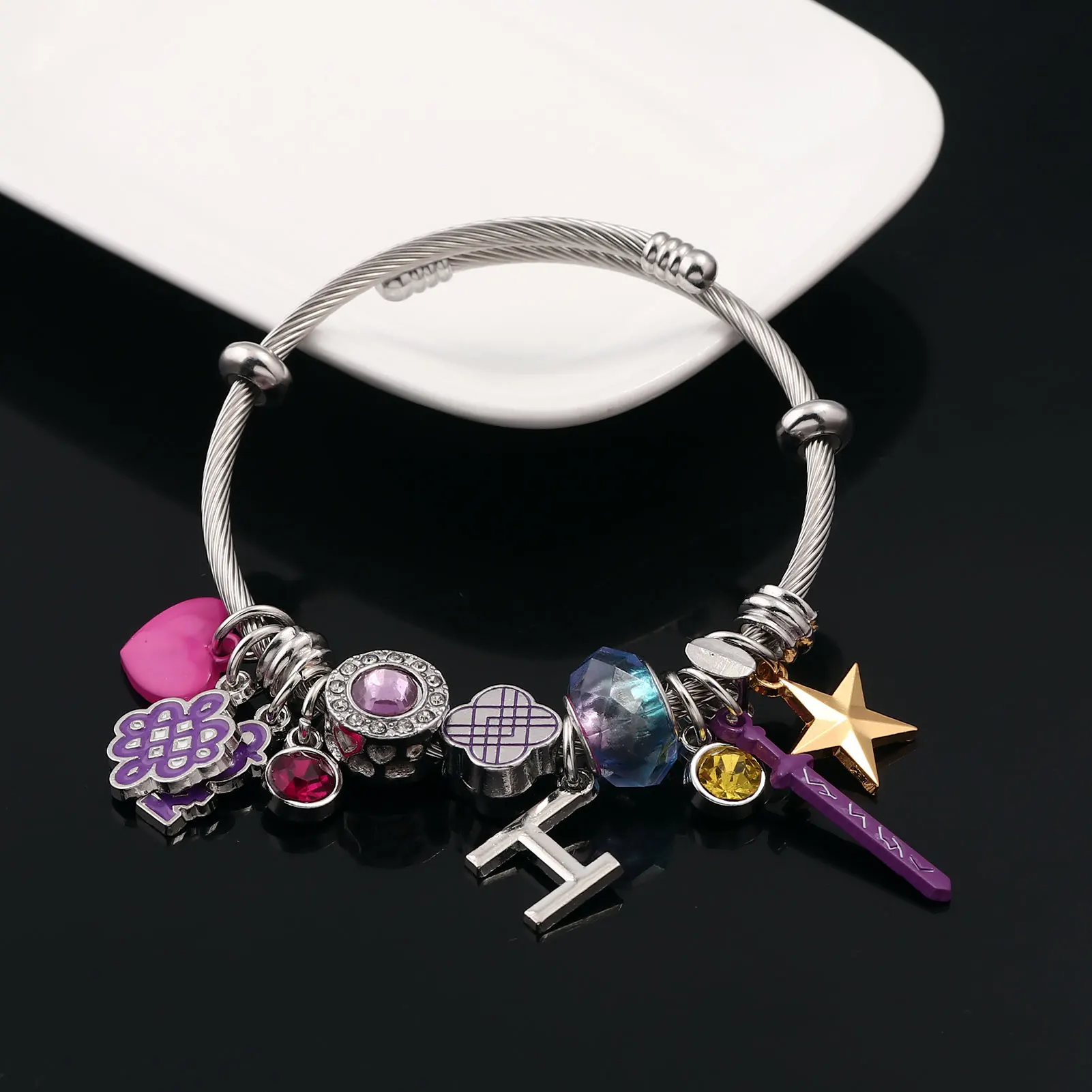 Krean k-pop huntr/x pulseiras para homens mulheres grânulo esmalte pingente pulseira demônio caçadores pulseira fãs cosplay roxo jóias presente