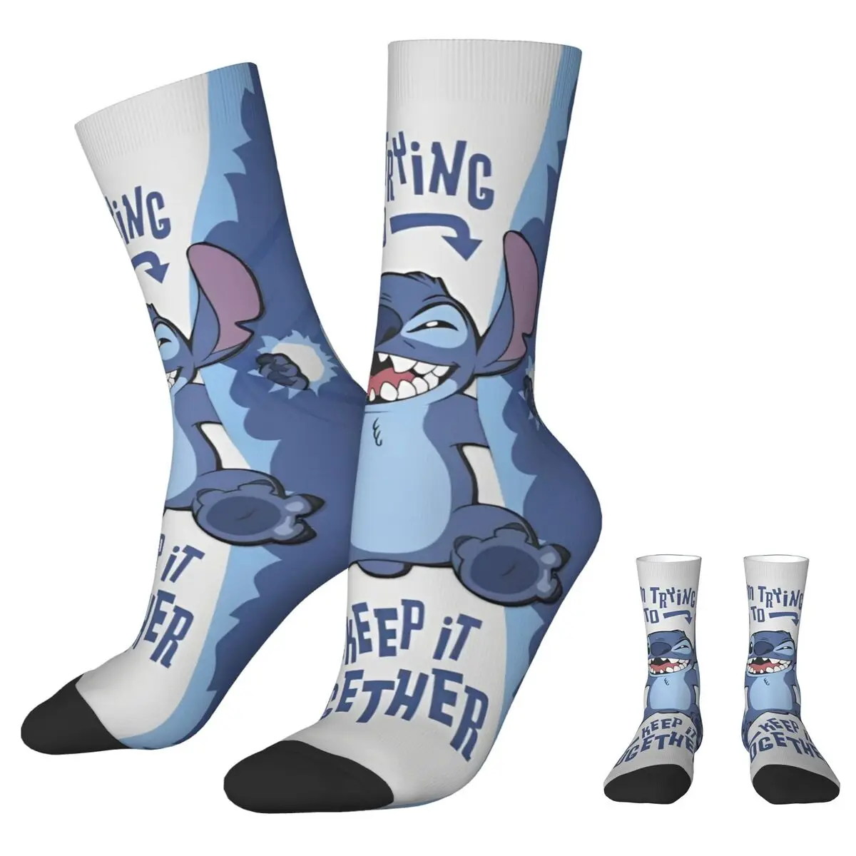 Cute Stitch Trying To Keeping Together Socks Men Women Polyester Funny Happy Cartoon Socks Spring Summer Autumn Winter Sock Gift