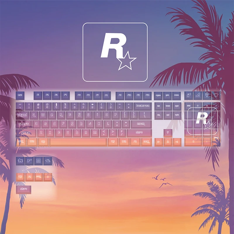 ECHOME RockStar Theme Keycap PBT Dye-sublimation Custom Personalized Keyboard Cap Cherry Profile KeyCap for Mechanical Keyboard