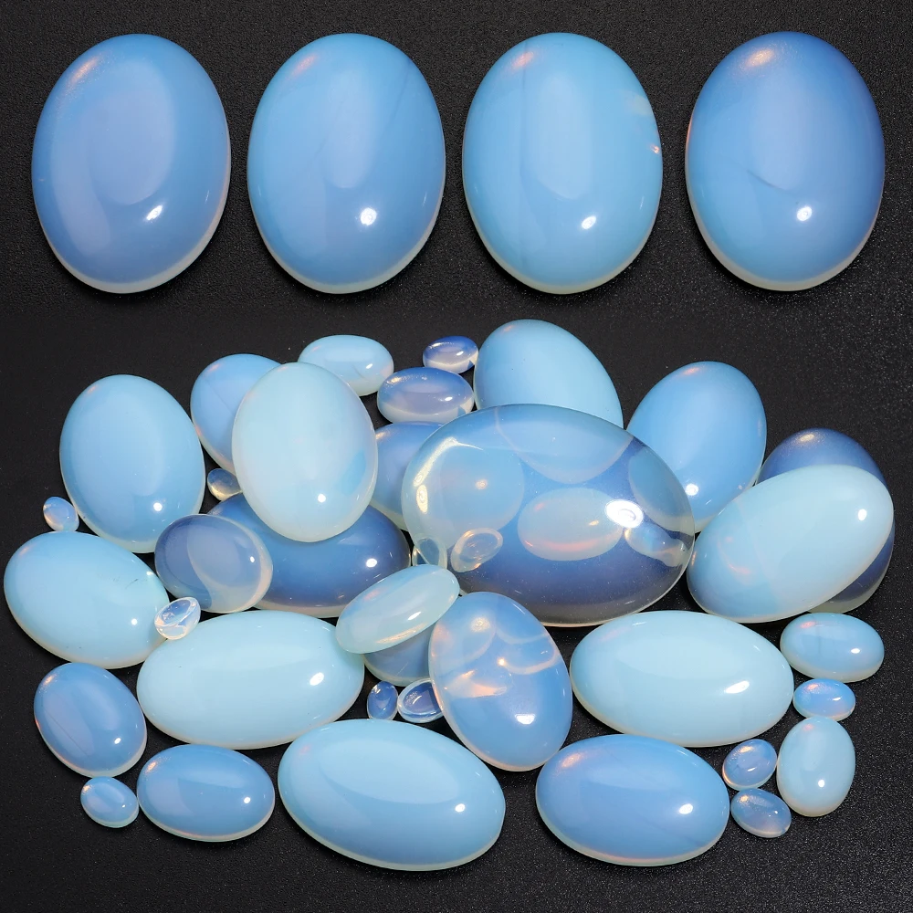 Wholesale New Fashion 10pcs Natural Bulk White Opal Beads 10x14 13x18mm Flat Back Oval Cabochons Stone Beads for Jewelry Makings