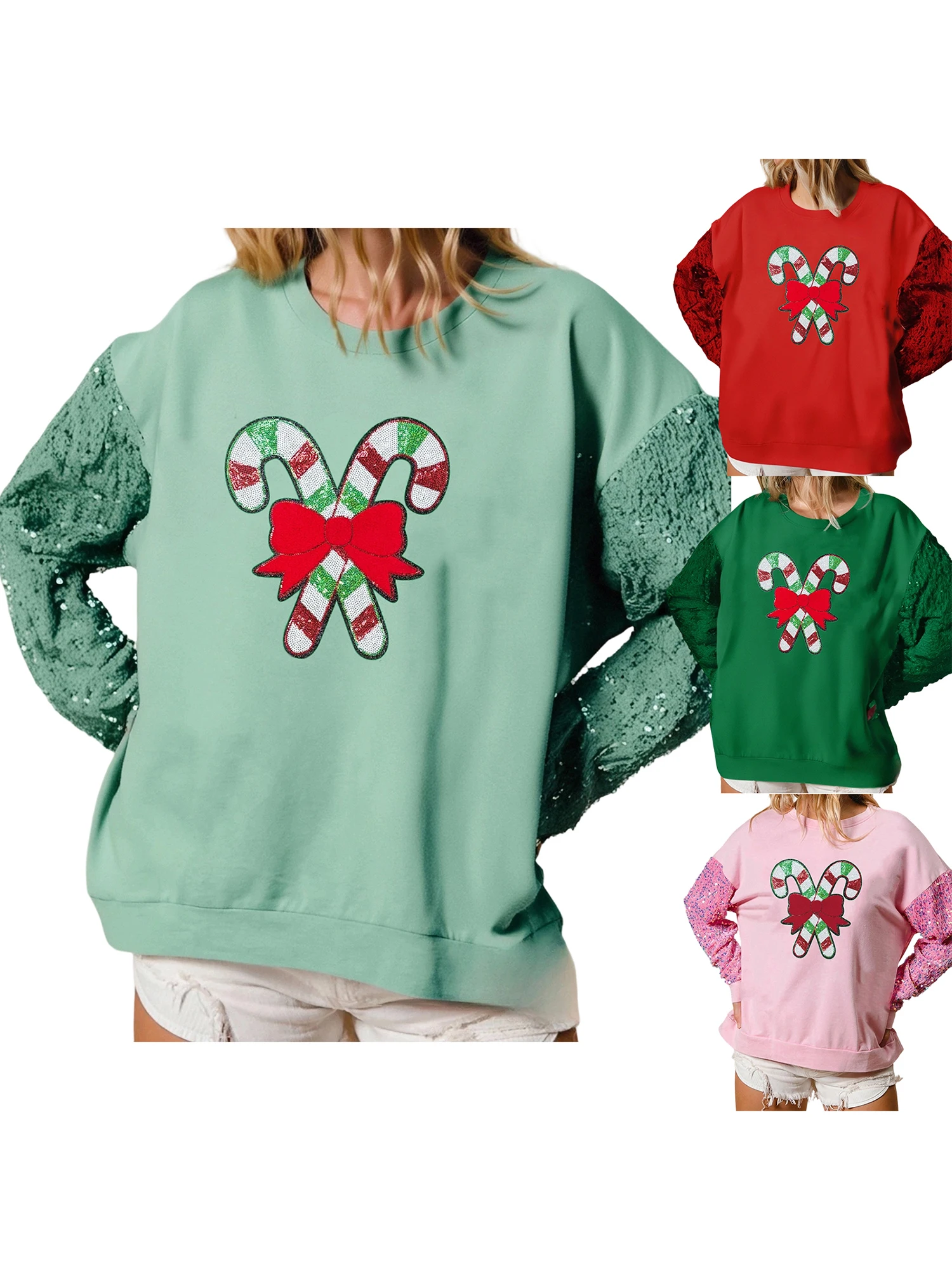 Women s Christmas Sweater Long Sleeve Crew Neck Sequins Snowflake Knit Pullovers Festive Holiday Jumper Top