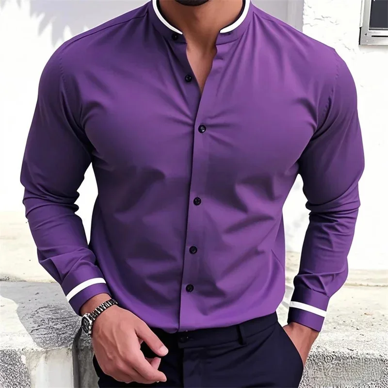 15 colors men's long-sleeved shirt 3D printing four-sided stretch stand collar shirt Hawaiian casual shirt large size S-6XL tops