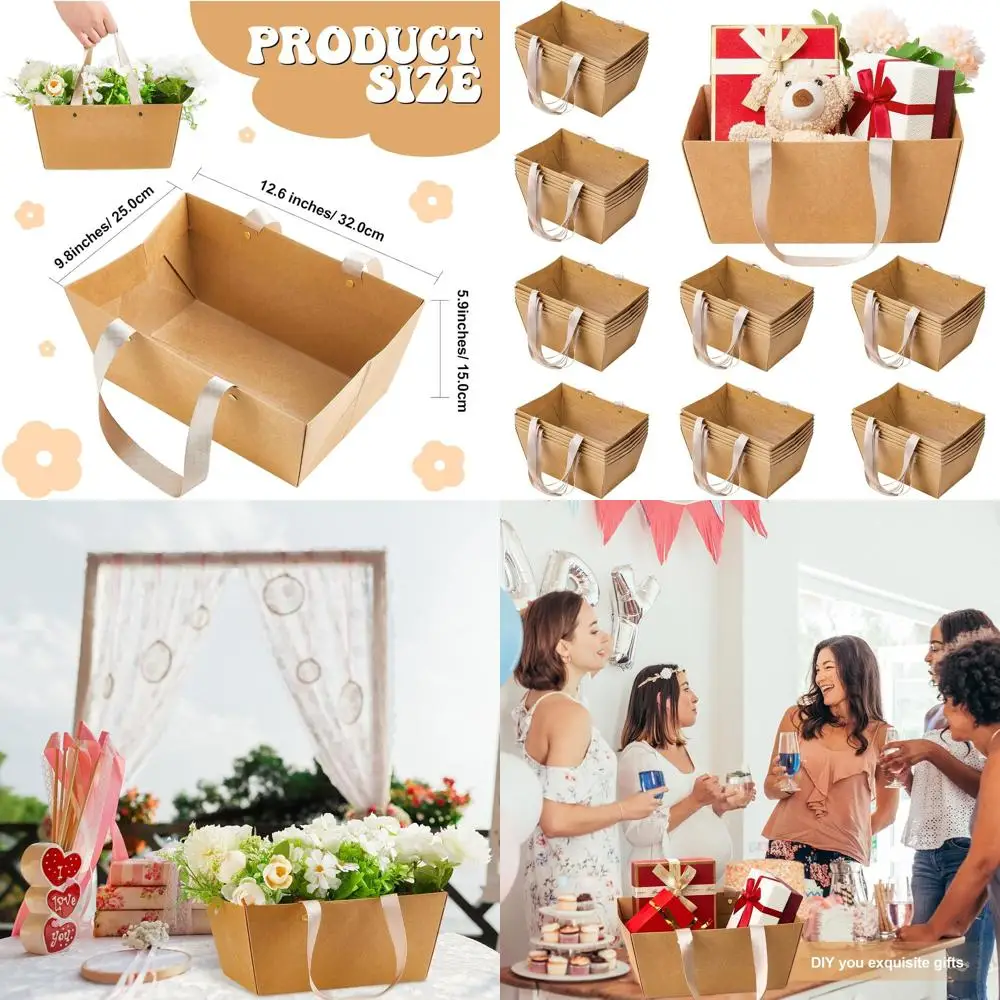 

Пустой набор для самостоятельного изготовления подарочной корзины с ручками, картонный поднос из крафт-бумаги для свадьбы, вечеринки в честь рождения ребенка, выпускного, юбилея, для демонстрации товаров