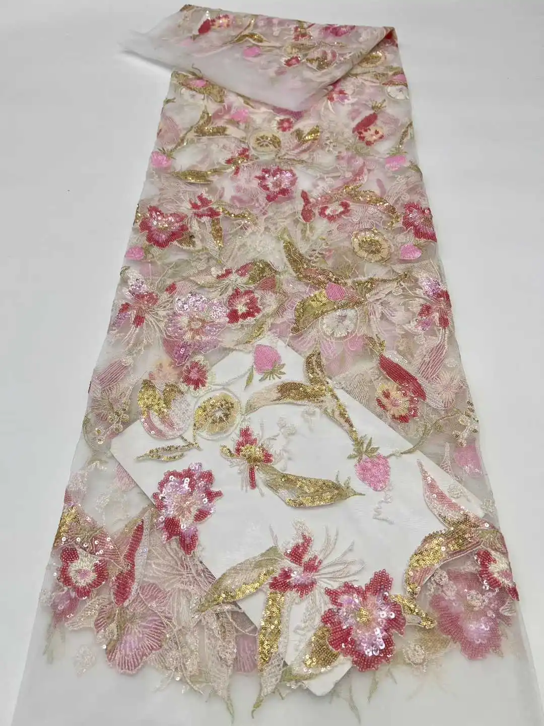 

African Sequins Lace Fabric 2025 High Quality Tulle Lace French Nigerian Net Beaded Lace Fabric For Sewing Wedding Dress