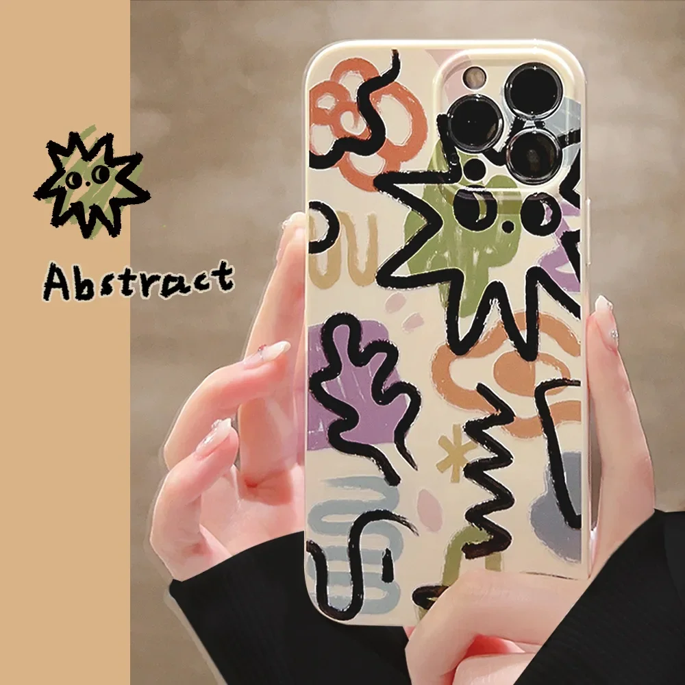 Retro Funny monster Graffiti abstract art Phone Case For iPhone 14 13 12 11 Pro Max 14Plus Case Cute Colorful cartoon Soft Cover image 2