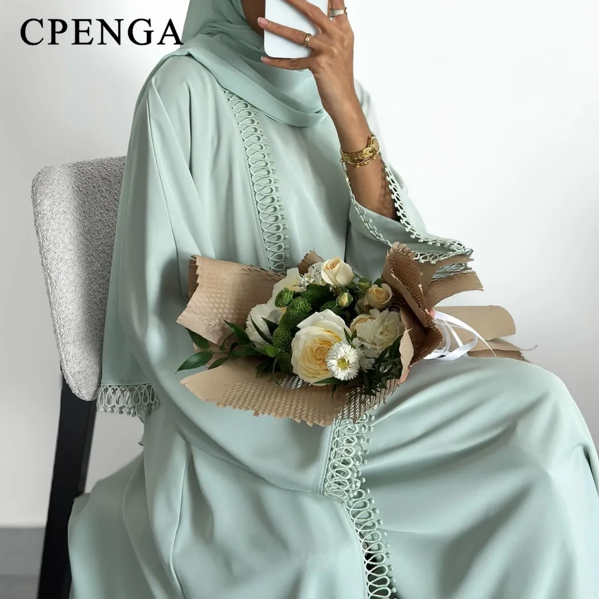 

Two Piece Luxury Dubai Abaya with Inner for Muslim Women Arabic Holiday Modest Dress Eid Jalabiya Outfit Islamic Turkey Kaftan