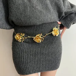 2025 New Fashion Retro Small Fragrance Gold Color Rose Waist Chain Women's Advanced Sense Of Metal Chain Thin Belt Accessories