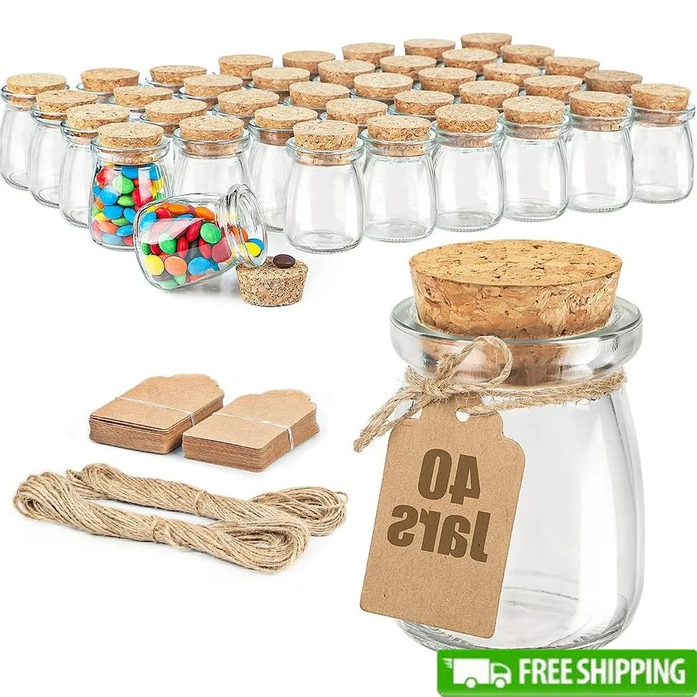 

40 Pack Glass Favor Jars with Cork Lid Small Gift Jars Ideal Wedding Party Baby Shower Favors Candy Containers Personalized