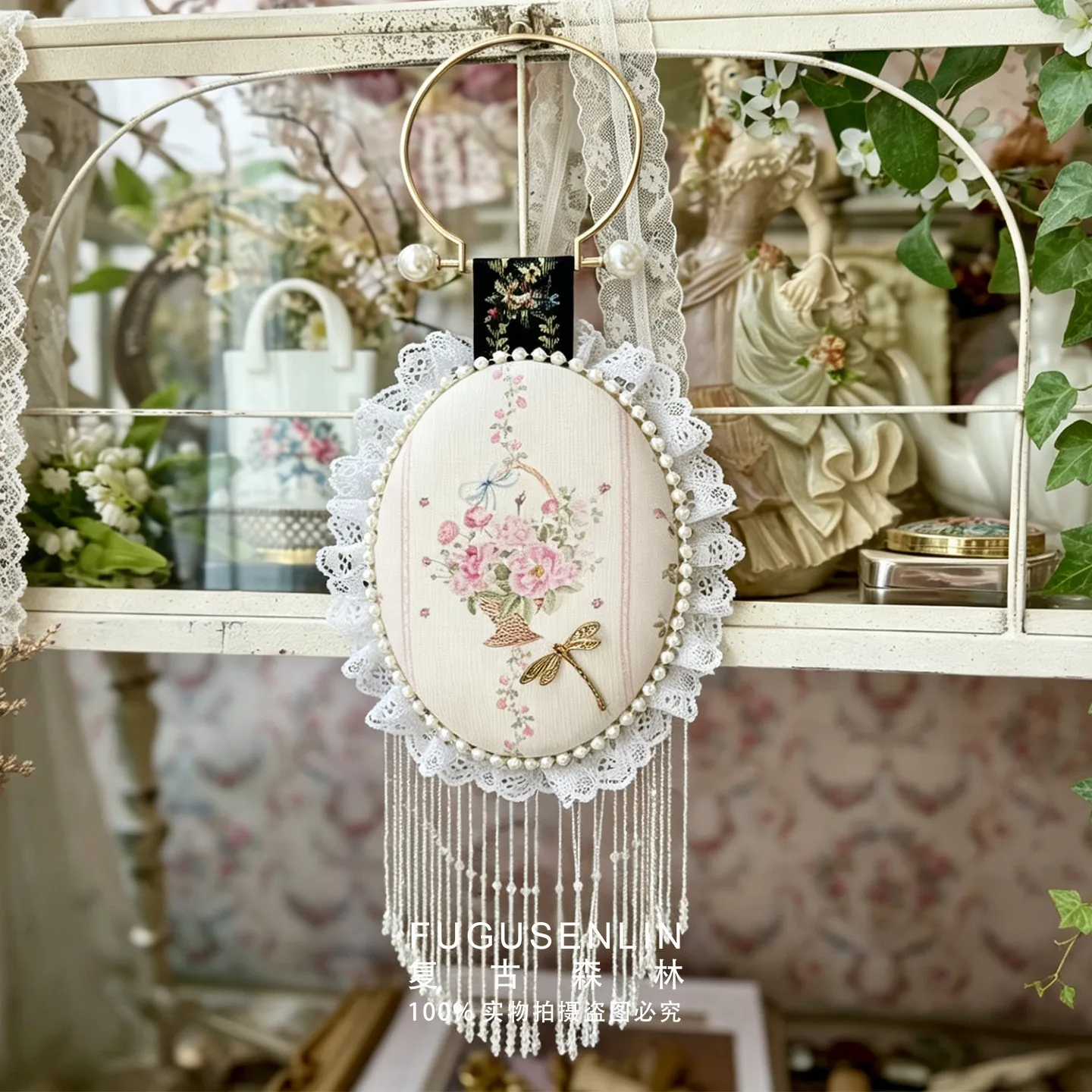 1PC French Handmade Wall Hanging with Lace Trim and 3D Artificial Flowers Wall Decoration Home Decorative Ornaments
