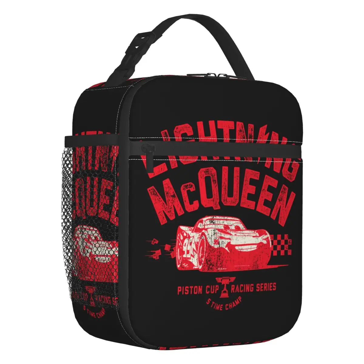 Custom Lightning McQueen Insulated Lunch Tote Bag for Women Cars Five Time Champ Portable Thermal Cooler Bento Box School