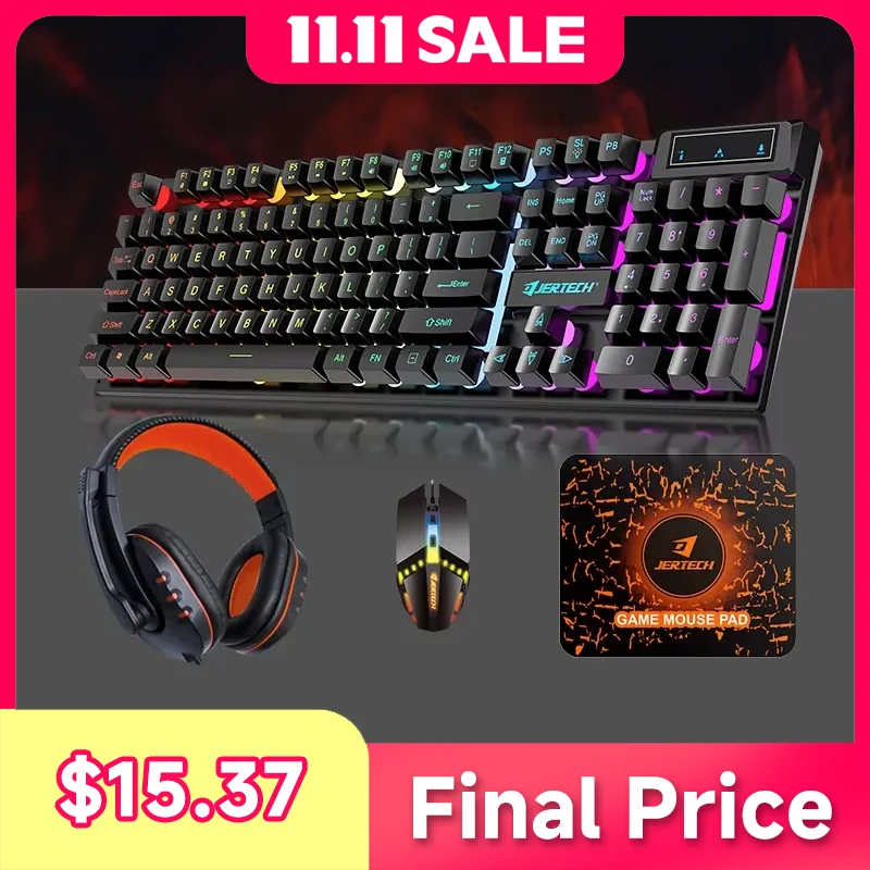 

CT4-01 Gaming Accessories 4-in-1 Set Waterproof Earphones Mouse Pad LED Backlight Gaming Keyboard and Mouse Combination