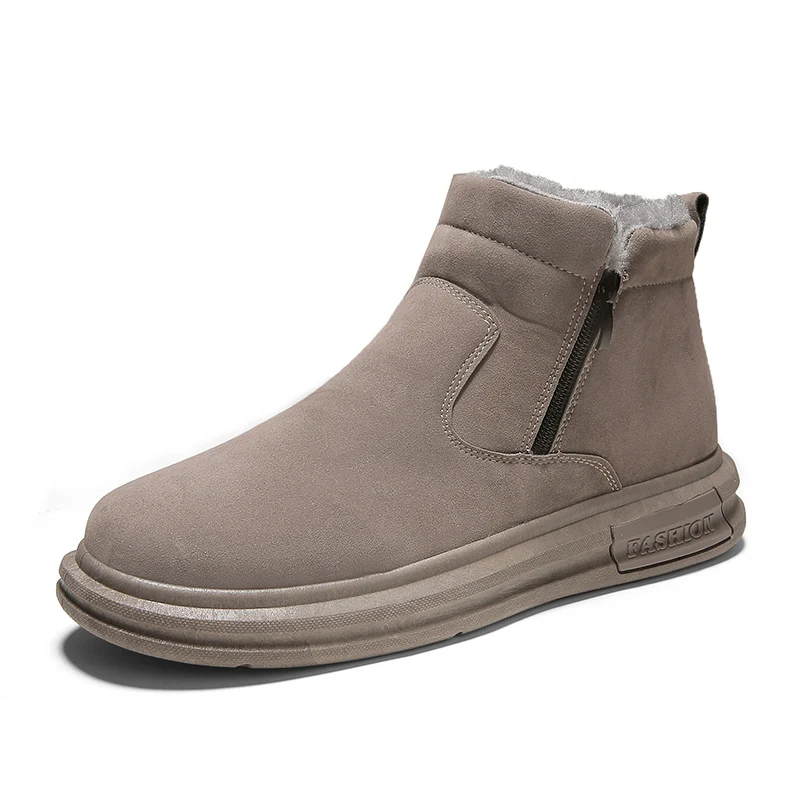 

2025 Winter outdoor Men's snow floor heating cotton zipper long plush casual solid color anti-slip ankle boots