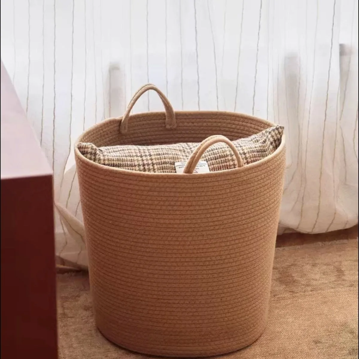 

Storage Bucket Toys Storage Household High-value Laundry Basket Woven Cotton Wire Storage Baskets with Handle