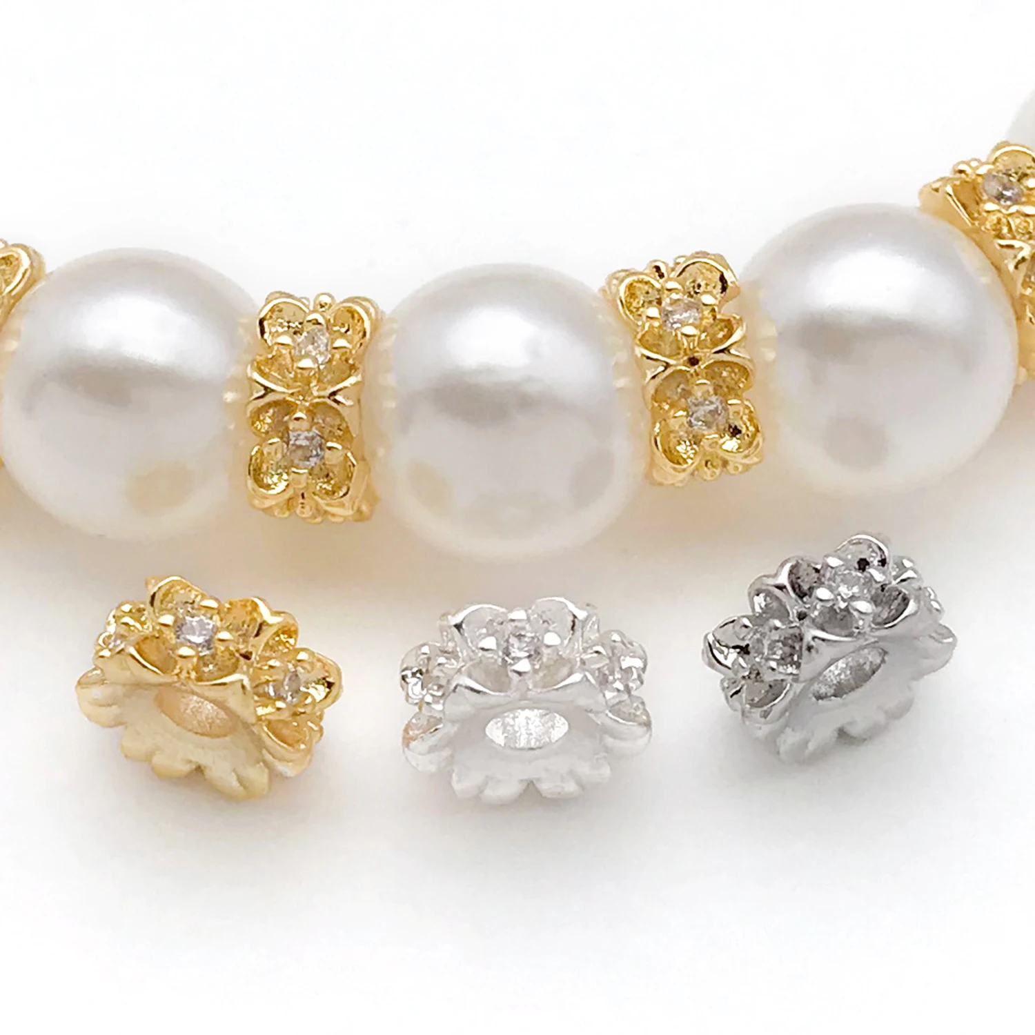 5pcs 18K Real Gold Plated Brass Zircon Rondelles Crystal Beads Round Loose Spacer Beads For DIY Jewelry Making Accessories - view 4