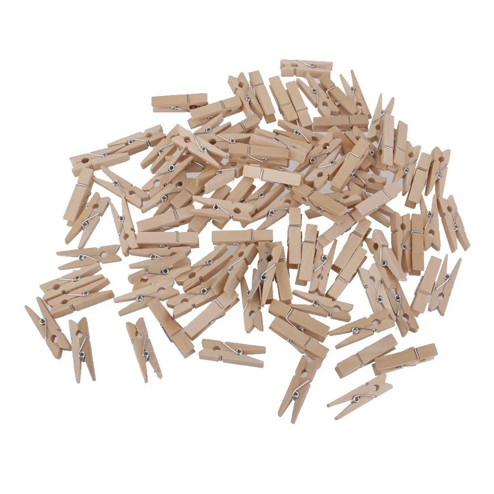 100 Pcs Photo Paper Peg Pin Spring Loaded Clothes for Hanging Log Wooden Clothespin