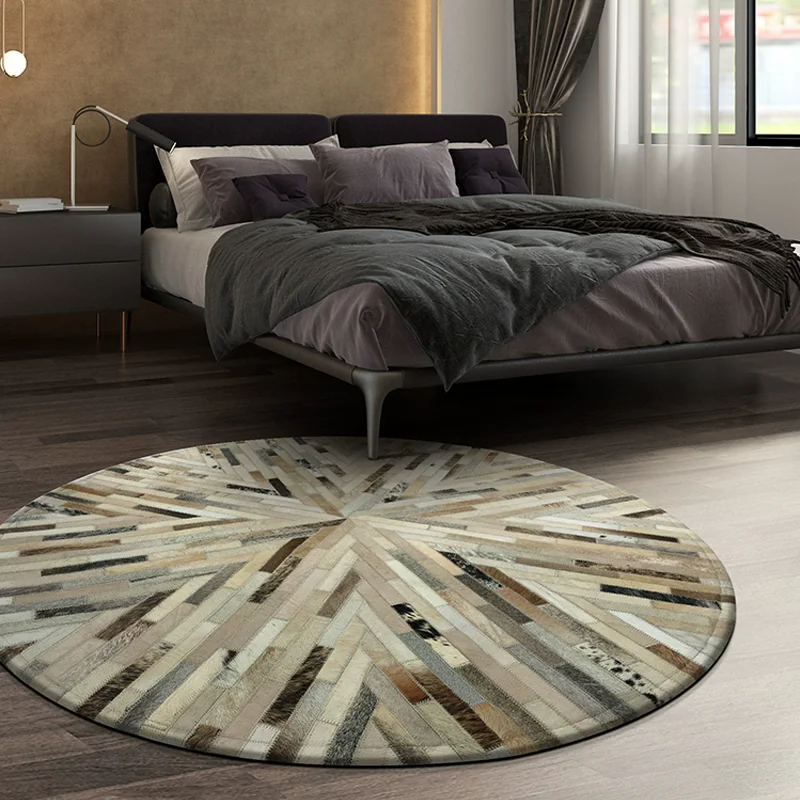 

Geometric Retro Round Carpet For Bedroom Handmade Cowhide Rugs Living Room Modern Design Sofa Coffee Table Floor Mats Piano Rug