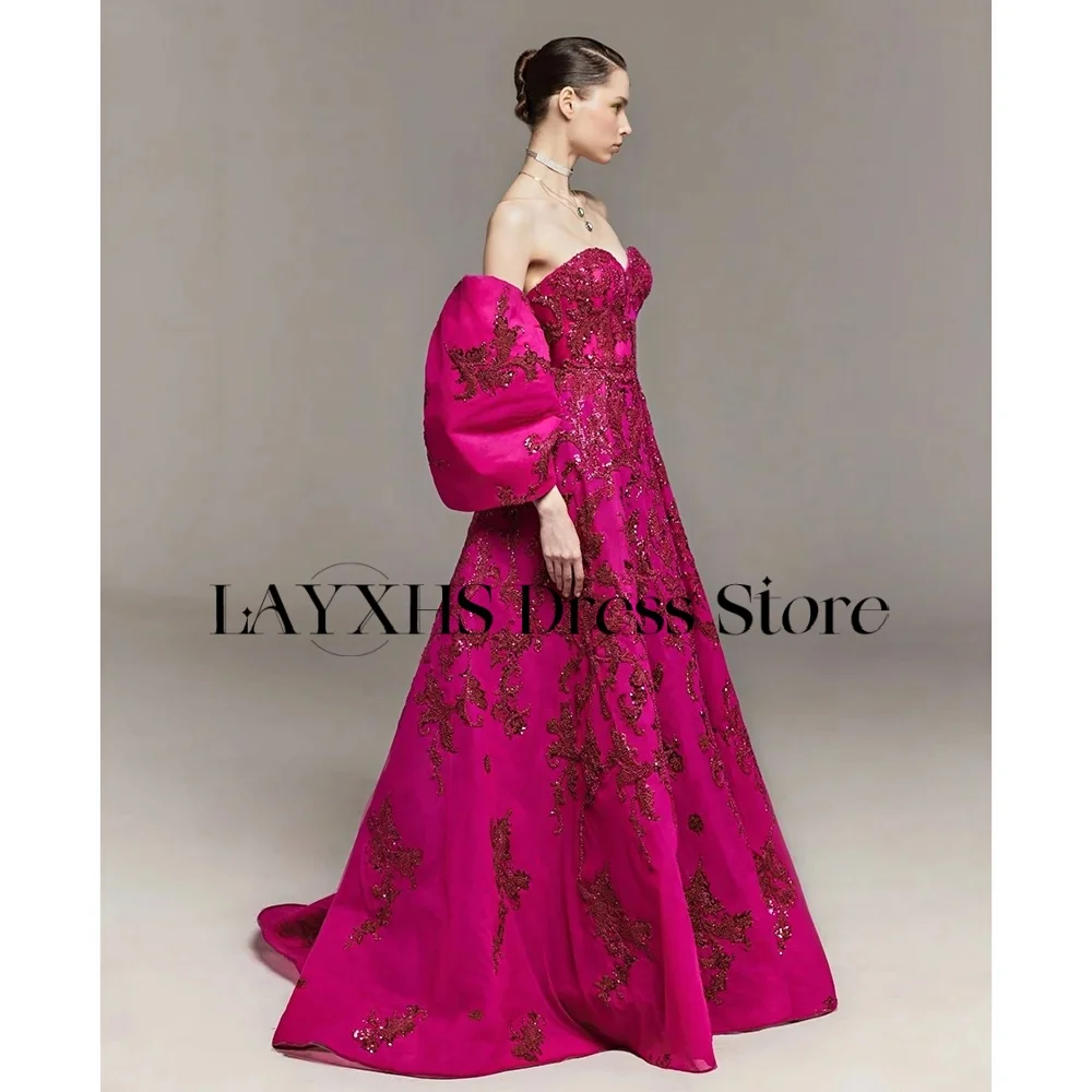 LAYXHS Gorgeou Sweetheart Abiti da sera A-Line Fiocco con paillettes Appliques Piega Abiti da ballo Personalizzati فساتmavera