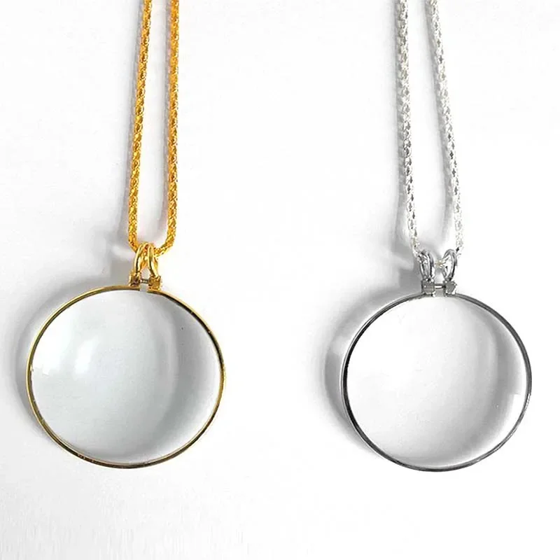 Decorative Monocle Necklace with 5x Magnifier Magnifying Glass Pendant Gold Silver Plated Chain Necklace for Women Jewelry Gift