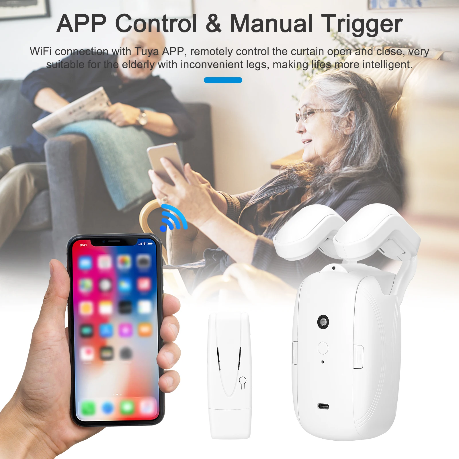 Электродвигатель для занавесок T uya с Wi-Fi, 2 шт.