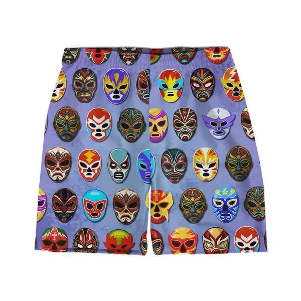 2024 Summer New Retro Men's Shorts 3d Mexican Wrestling Print High Quality Men's Clothing Loose Shorts Fashion Casual Shorts