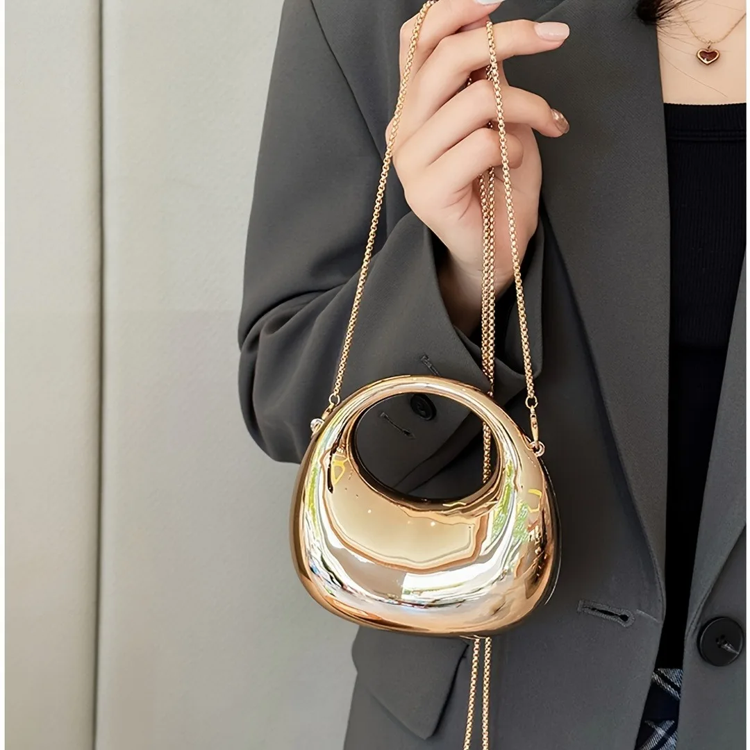 Mini goldene Abendtasche, Geldbörsen und Handtaschen, luxuriöse Designer-Umhängetaschen, lustige Form, Party, Hochzeit, glänzende Clutch aus Acryl – Detail 4