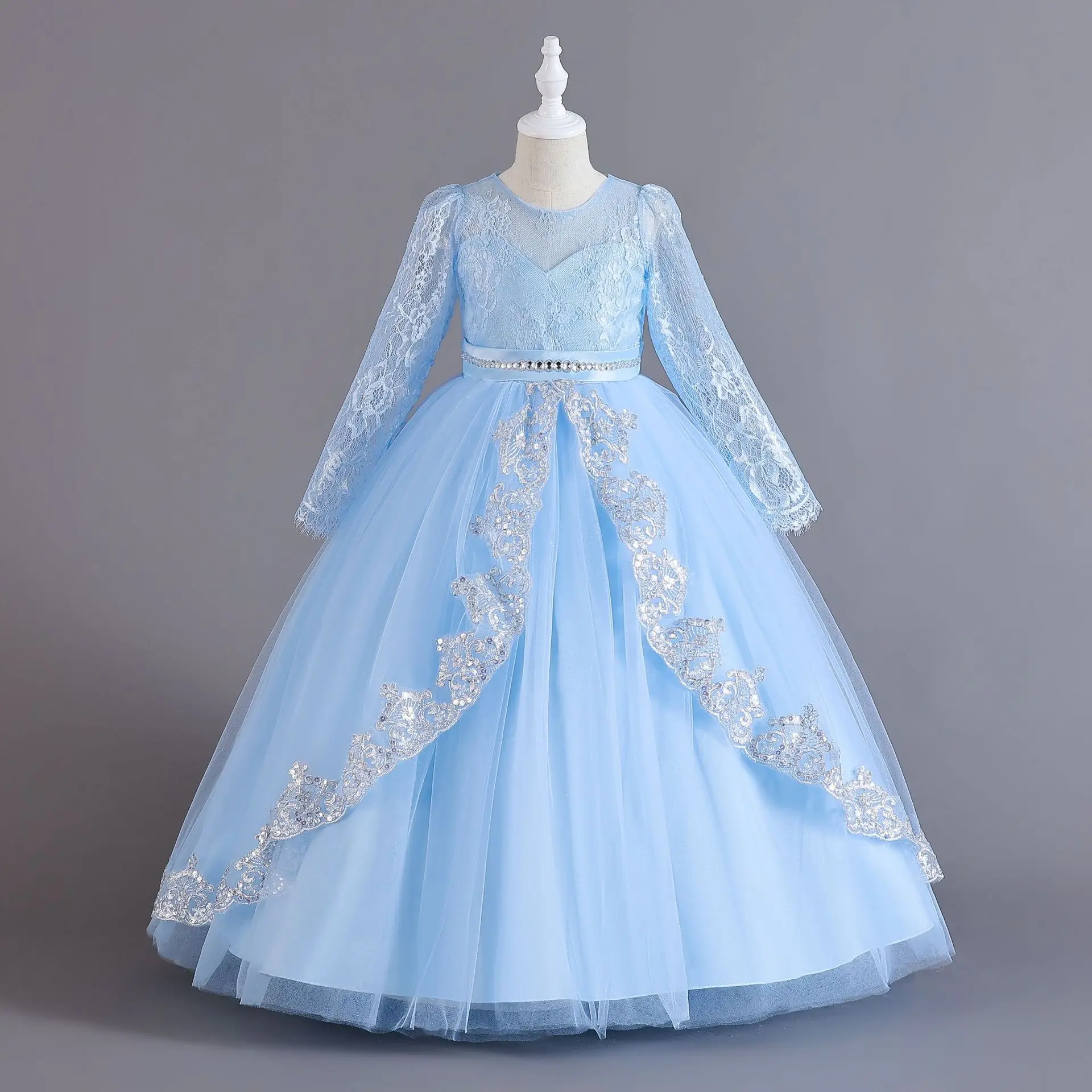 Long Sleeve White Elegant Girl Dresses Vintage Embroidery Birthday Children\'s Dress Girl Party Luxury robe princesse fille 3-12Y