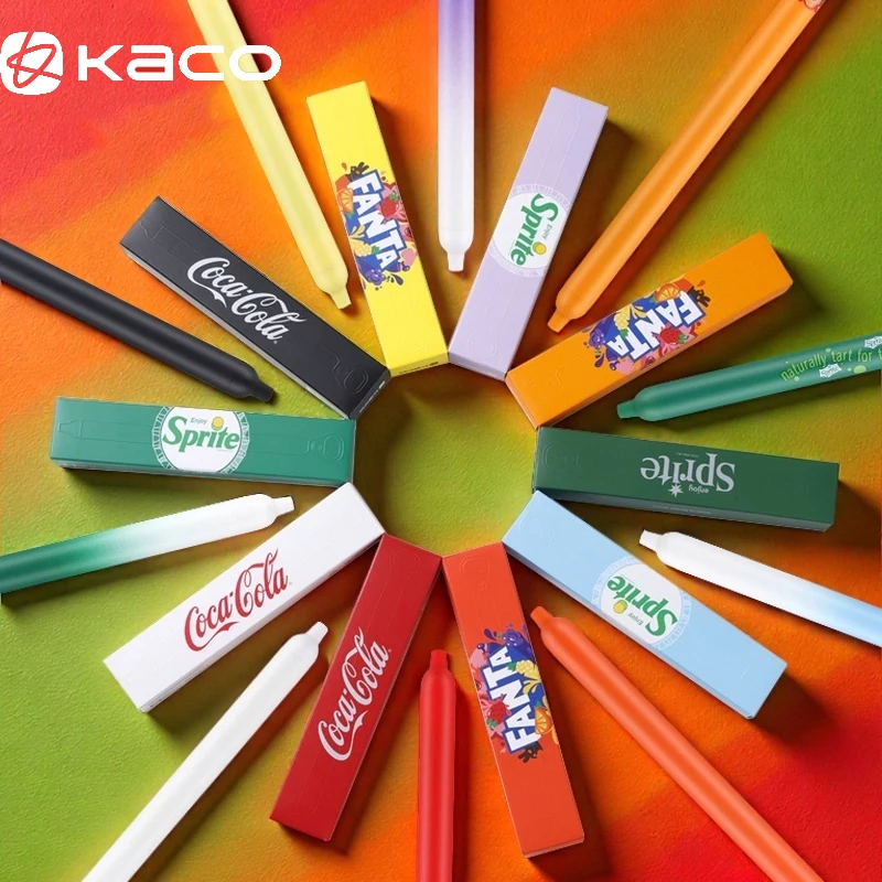 

Гелевые ручки KACO Lingyue, многоцветные, тематическая коллекция Coca-Cola Sprite Fanta, быстросохнущие, для плавного письма, забавные канцелярские принадлежности