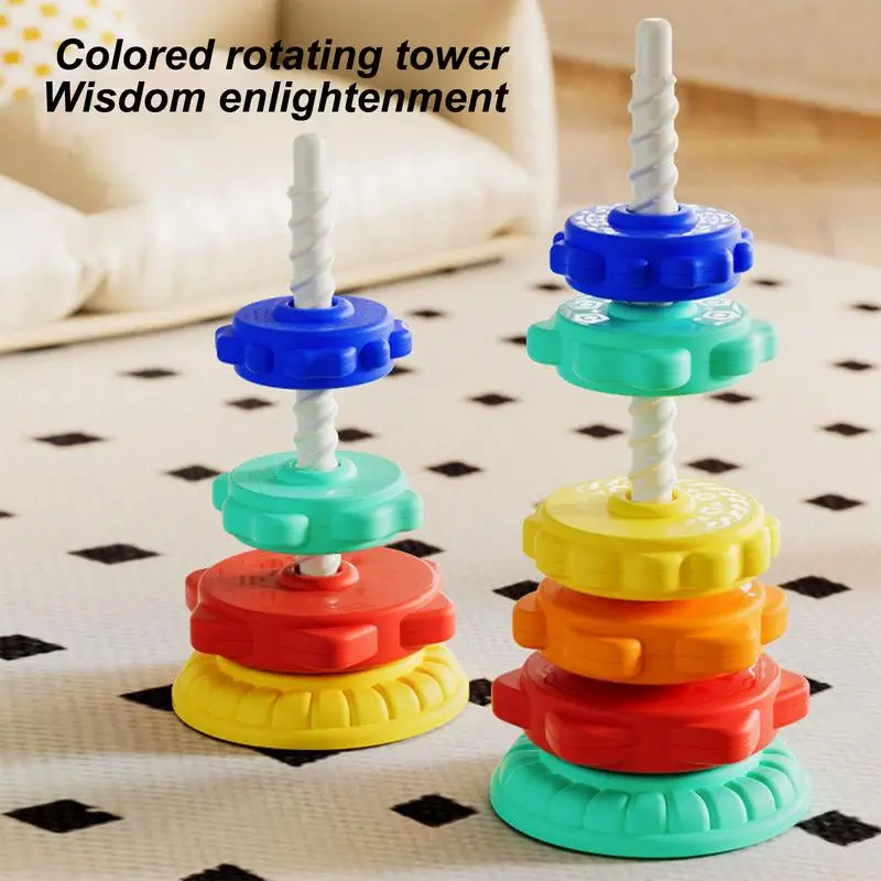 Rainbow Tower Toy Rainbow Stack Spin Toy Edukacyjne Spin Stacking Toys Rainbow Stack Rings Zabawki dla maluchów Zabawki do nauki sensorycznej