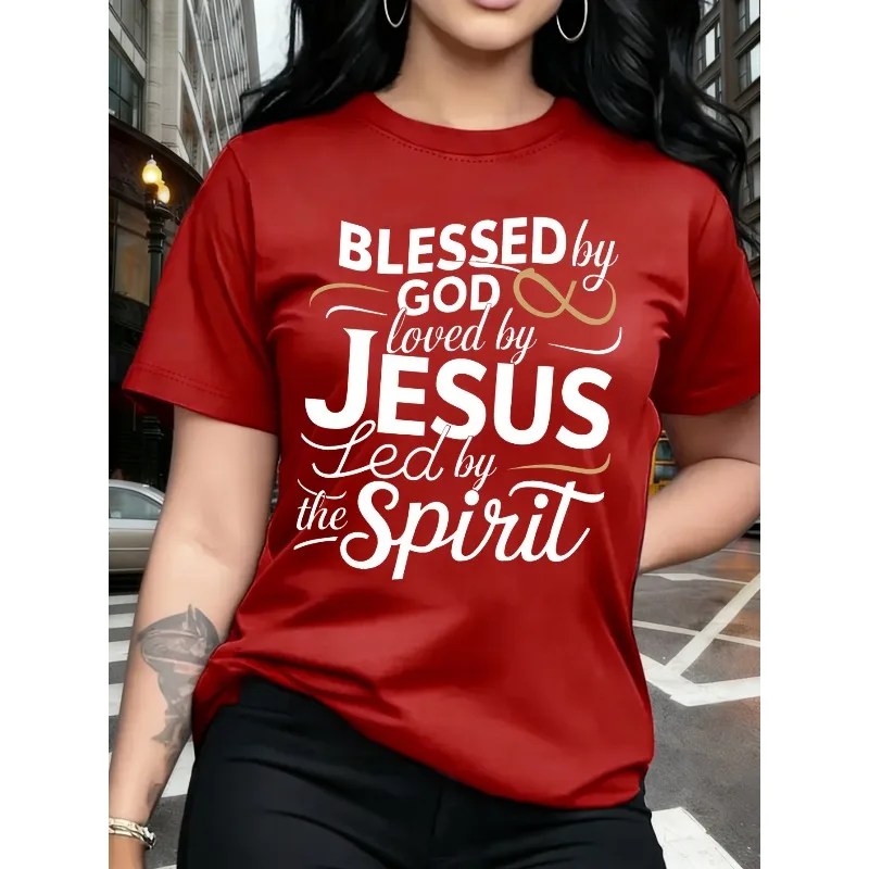 T-shirt pour femmes avec inscription « God Bless Jesus for Loving Women », tendance chrétienne, col rond ample, mode décontractée, style Harajuku Y2K, haut pour femmes