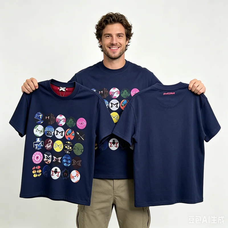 Double Fabric Mertra Multi Badge Print T Shirt Splice Inside Red Mesh Tee Men Women High Quality Casual Loose T-shirts Tops