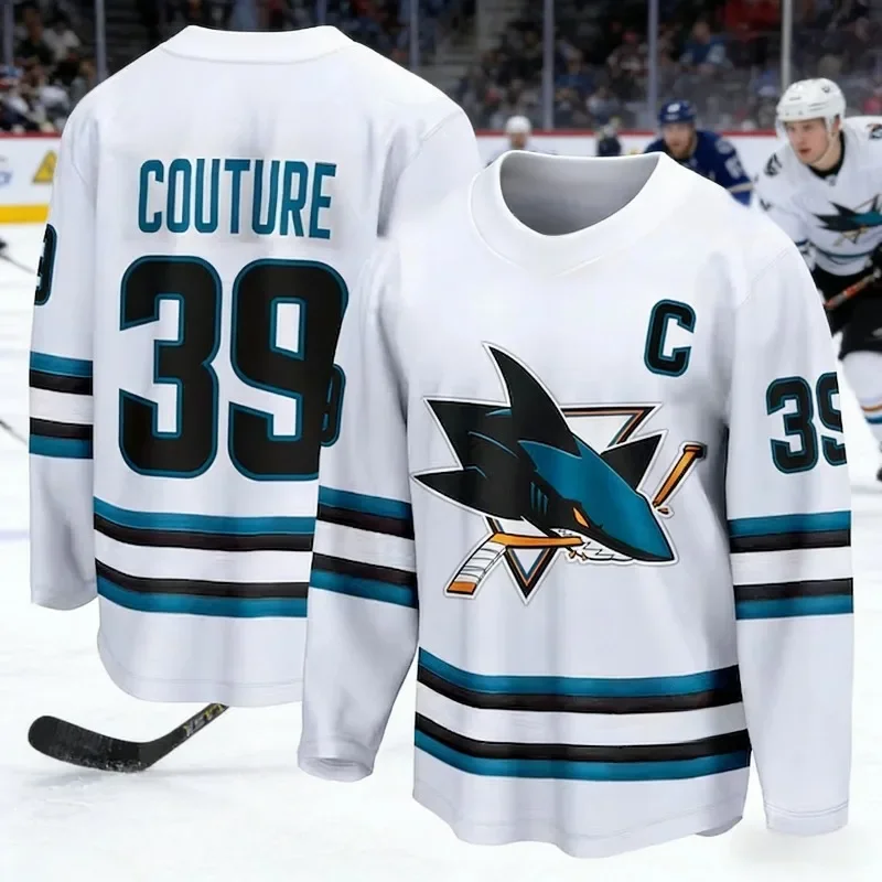 San Jose Sharks Celebrini #71 Sturm #7 Musty #27 NHL Ice Hockey Jersey Men Long Sleeve Fan Game Shirt view 3