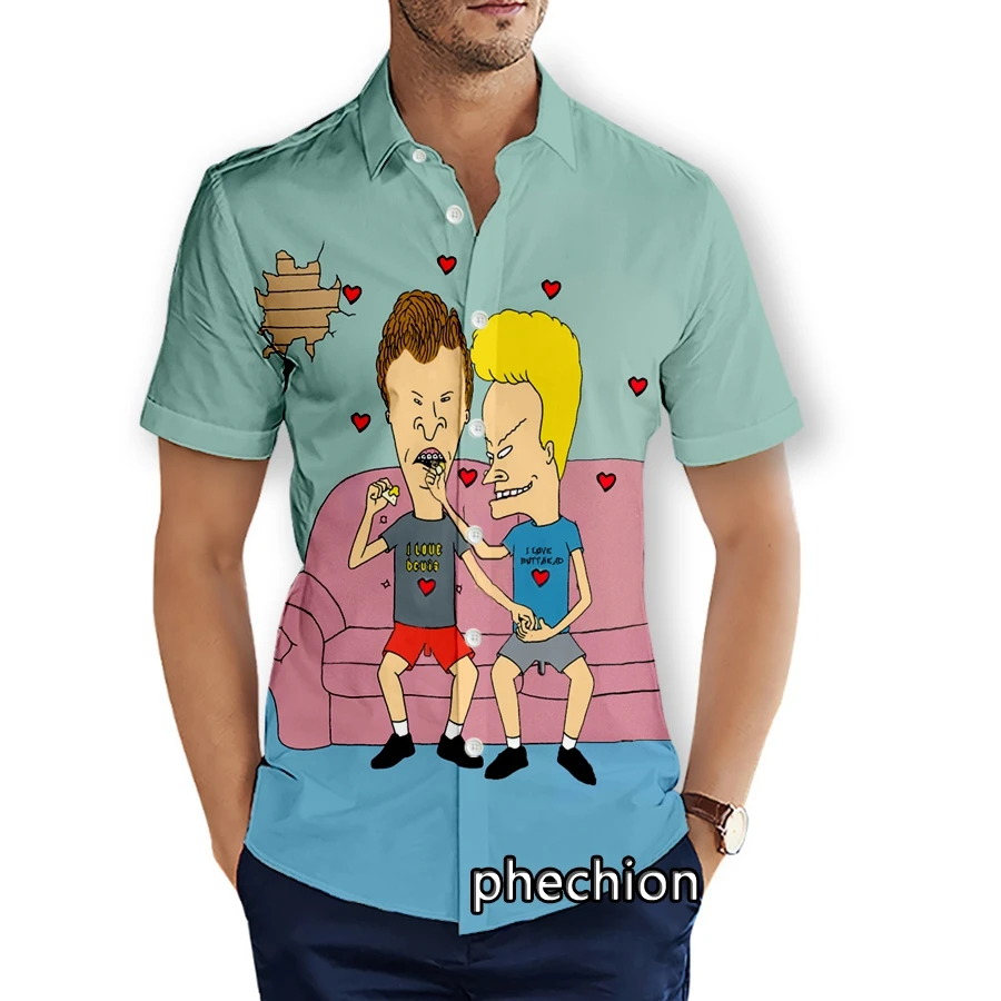 

phechion Mens Short Sleeve Beach Shirts Beavis and Butt-head 3D Print Casual Shirts Fashion Streetwear Men Tops X172