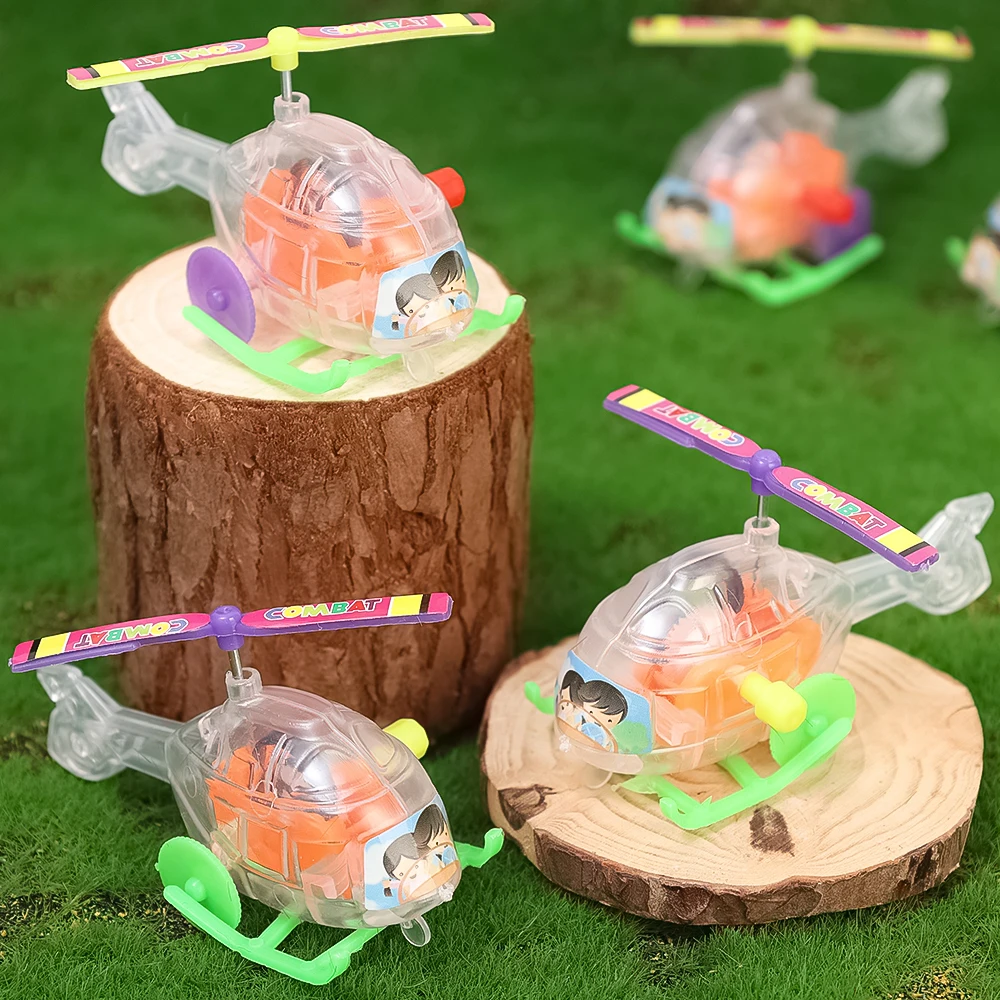 1-5pcs Wind-up Transparent Mini Plane Toys Children\'s Educational Interactive Glide with Propeller Rotating Helicopter Toy Gifts