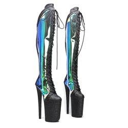 Leecabe 23CM/9inches glitter PU with holographic upper Sexy boots High Heels Platform stripper heel Pole Dance shoes