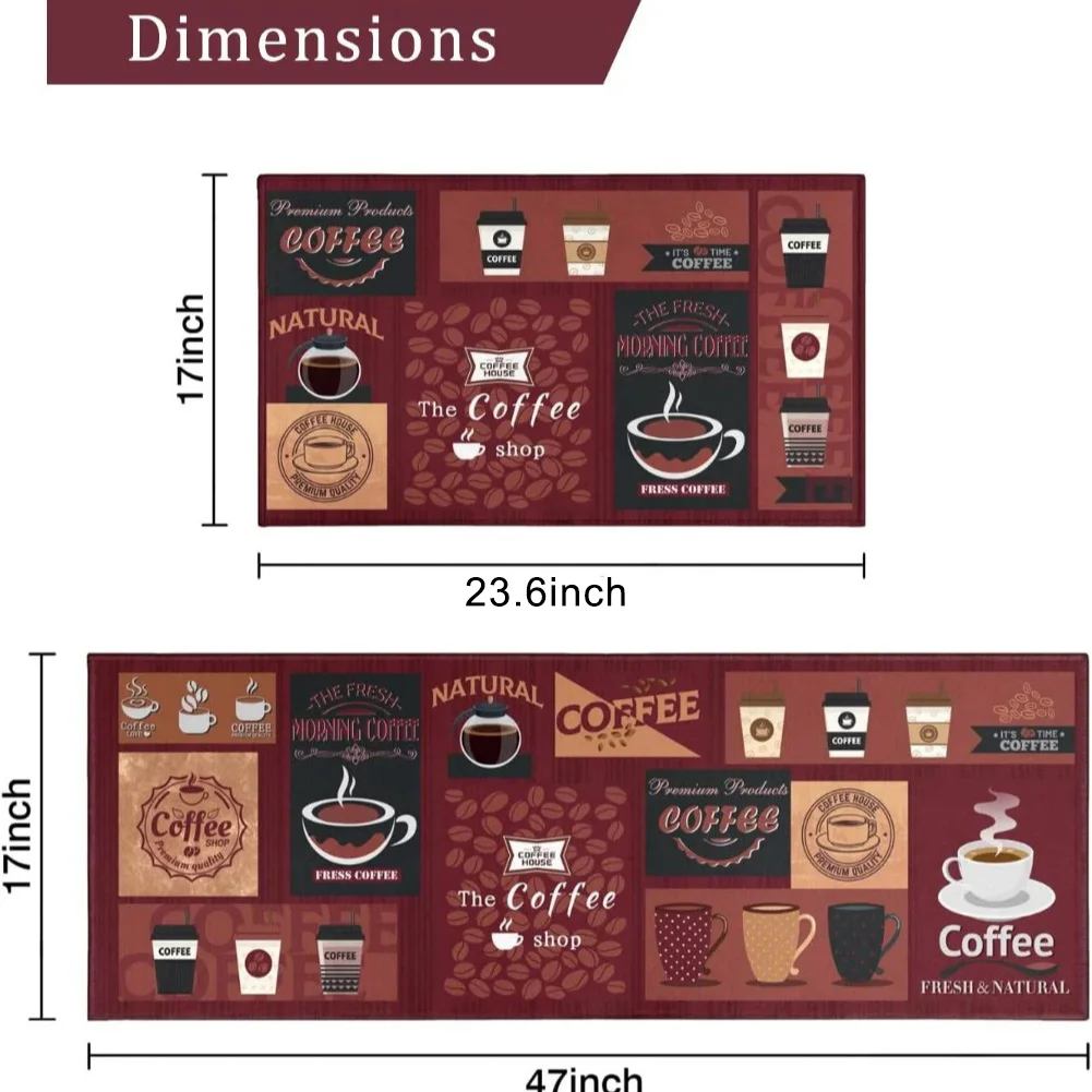 Набор кухонных напольных ковриков с кофейной тематикой: набор кухонных напольных ковриков: нескользящий, легко чистится и стильный! Украшения для домашнего напольного ковра