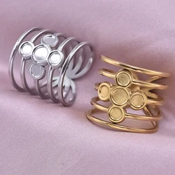 Personality 1/2pcs Mix Multilayered Open Stainless Steel Rings For Women Men Accessories Cross Round Blank Base Setting Jewelry
