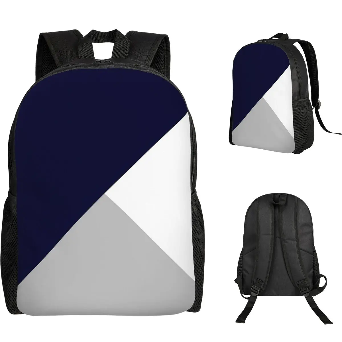 Tricolor Navy Blue Silver Gray And White Student Backpack School Bag Hiking Travel Daypack for Men Women Bookbag Shoulder Bags
