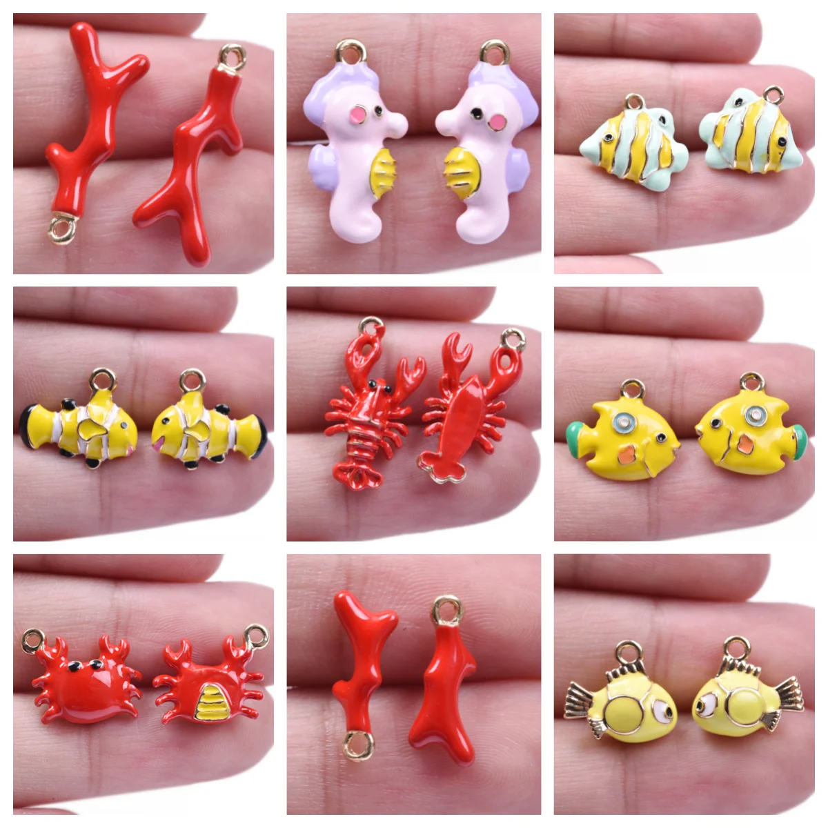 5pcs Cute Cartoon Sell Well Pendant Marine Life Hippocampus Small Crab Fingerling Lobster Antler Charms Diy Necklace Accessories