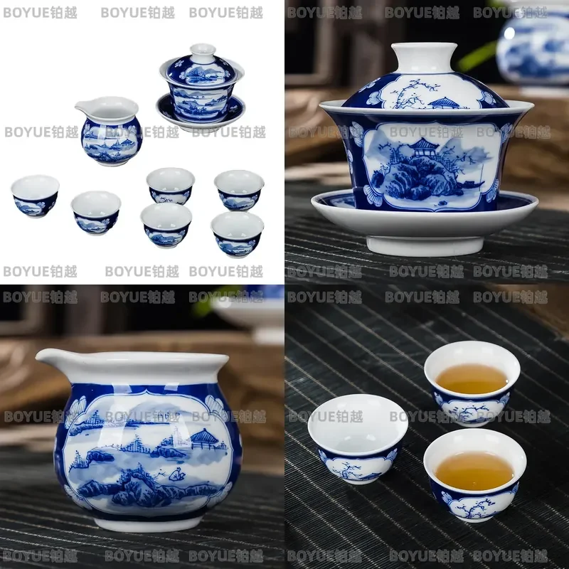 Hand Painted Jingdezhen Ceramic Tea Set Kung Fu Teacup and Saucer Household Creative Gift Customization Traditional Chinese